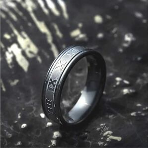 ローマ数字リング ブラック　22号　ステンレスリング ステンレス指輪