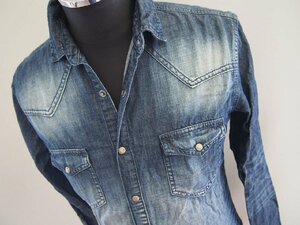 ザラマン DENIM COUTURE★長袖シャツ★長袖デニムシャツ★ライトデニム★スリムフィット★ヴィンテージ加工★S(USAサイズ)★ZARA MAN