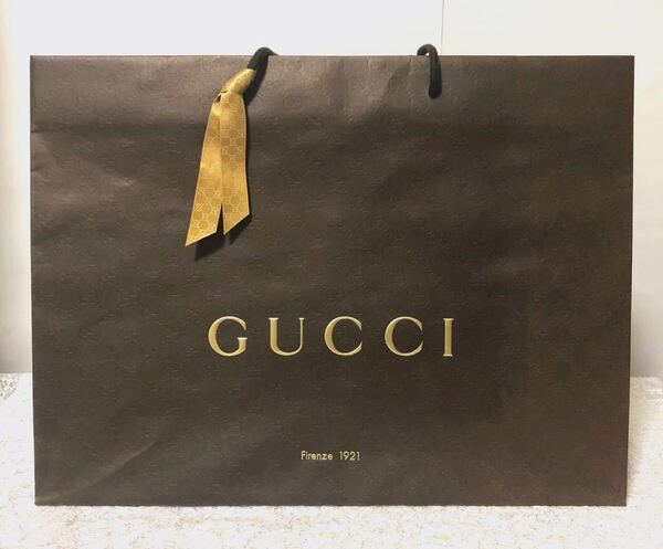 グッチ 「GUCCI」特大 ショッパー バッグ用 (975) GG型押し 正規品 ブランド紙袋 ショップ袋 48×36×17cm 大きめ リボン付き 折らずに配送