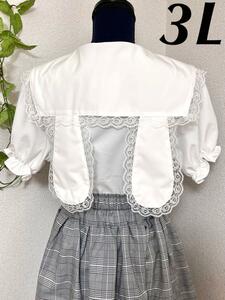 * new goods *... collar race frill rear ear attaching specification & ribbon attaching × white * short sleeves * blouse [3L]