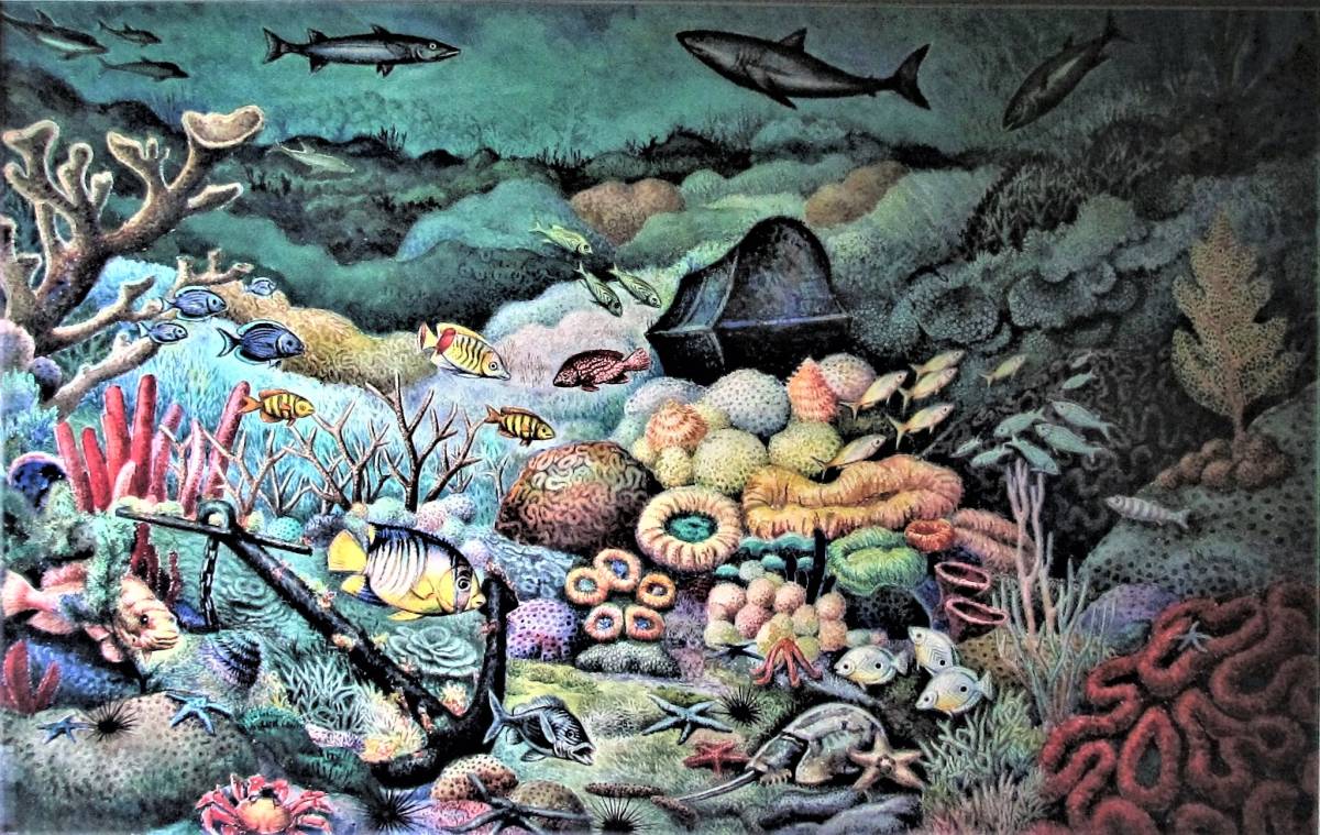 Мы выставили на продажу шедевр [Фантазия о коралловом рифе] Хулиана Н. Хумарона., профессор Университета Сан-Карлоса, который имеет более чем 500-летнюю историю., рисование, картина маслом, Природа, Пейзаж