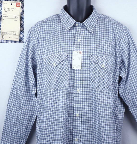 《郵送無料》■Ijinko◆新品☆Uniqloユニクロウオッシュブロードチェックシャツ（長袖） XL サイズ