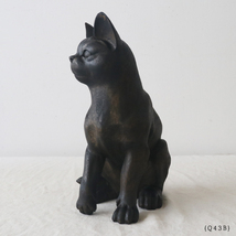 １０００円～スタート。飼い主募集。天然無垢ウッド 手彫り木彫りART “ 座る猫 ” 黒猫 クロネコ ネコ置物 インテリア オブジェ Q43B_画像3