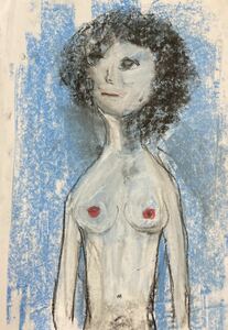 Art hand Auction 画家 Hiro C 蓝色 肖像, 艺术品, 绘画, 粉彩画, 蜡笔画