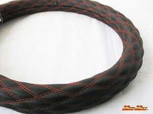 [ postage 800 jpy ] for truck goods domestic production Lynn pull black / red double stitch steering wheel cover 2HS size / steering gear 