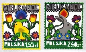 海外切手　ポーランド　イースター切手　ヒヨコとウサギ　２０１１年　　F.3