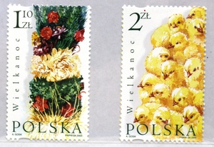 海外切手　ポーランド　イースター切手　花とヒヨコ　２００２年　　F.3
