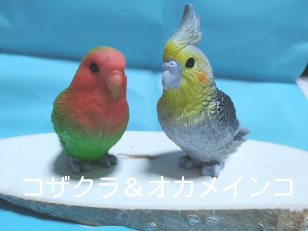 コザクラ＆オカメインコ 置物