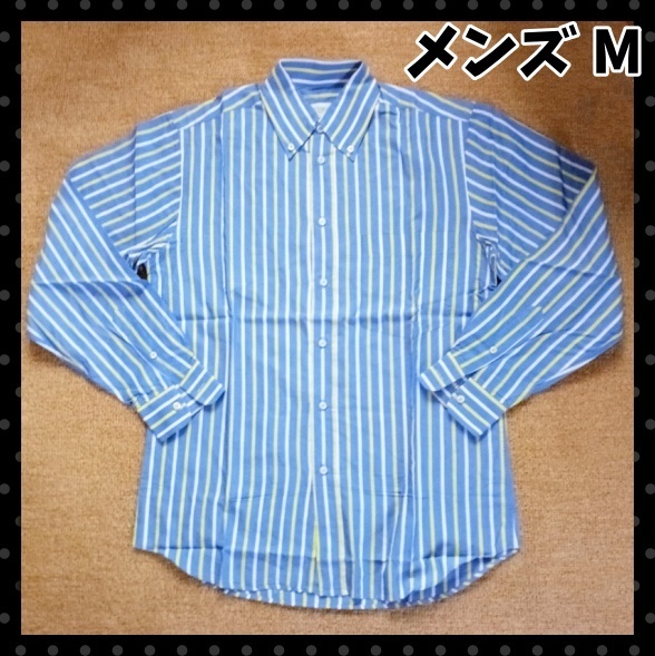 BROLLY BRACES メンズ M シャツ 長袖 ワークシャツ Yシャツ ネルシャツ ストライプ ボタンダウン 青 ブルー カジュアル ローライダー 美品