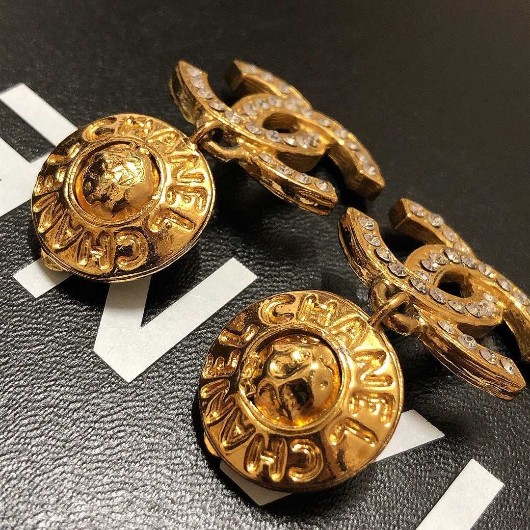 T1142 美品!! シャネル カラーストーン ドロップ ラウンド イヤリング-