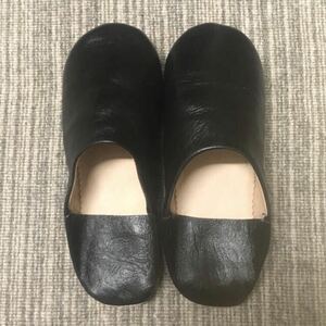  new goods moroko Bab -shu slippers slip-on shoes black leather leather 