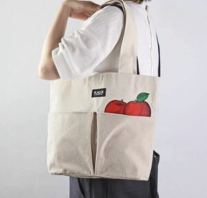  new goods unused 2022 KALDI apple bag tote bag ka Rudy corduroy pocket canvas series eko-bag Novelty 