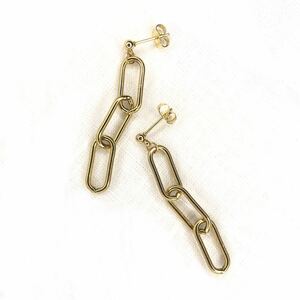  new goods made of stainless steel 3 ream chain long earrings Gold 18kgp gold stainless steel . allergy simple present free shipping 