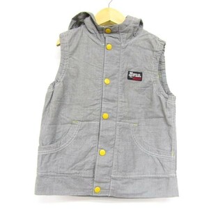 べべ ワスク ノースリーブ コットンパーカー 前開き アウター 男の子用 130サイズ グレー黄緑 キッズ 子供服 BeBe