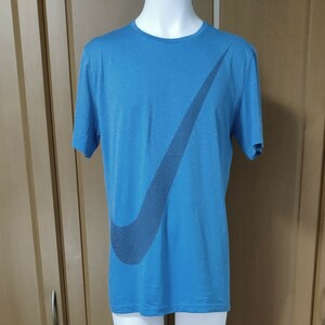 ナイキ 半袖TシャツM　霜降りのブルーが素敵！　NIKE DRI-FIT　吸汗速乾ポリエステルで快適　スウォッシュは微小三角が結集