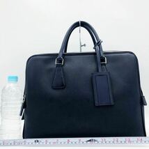 1円【最上級】PRADA プラダ 三角ロゴプレート ハンドバッグ ブリーフケース サフィアーノレザー 本革 ネイビー 紺色 メンズ ビジネスバッグ_画像2