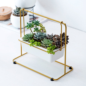  with translation flower pot swing type planter wire stand ceramics made pot simple ( Gold ×1 piece )