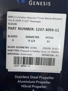 SUZUKI< 9-1/4x11 pitch > 8 horse power ~20 horse power for original same type aluminium propeller great number equipped 