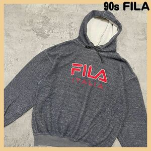 90s FILA フィラ スウェットパーカー トレーナー スポーツ ビンテージ 長袖 プルオーバー フード パイル生地 メンズ サイズM 玉FL1488