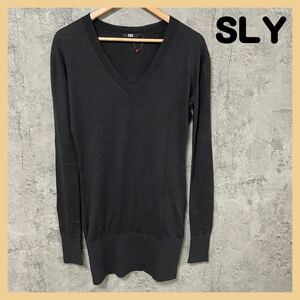 SLY Sly long sweater tunic long sleeve sweater casual brand V neck thin black ba lock Japan limited sphere FL1542