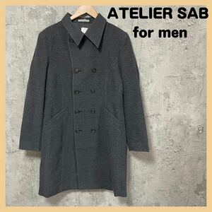 新品定価31320円 アトリエサブ ATELIER SAB for men ロングコート オーバーサイズ トレンチコート ウール サイズＦ グレー コート 玉FL1587