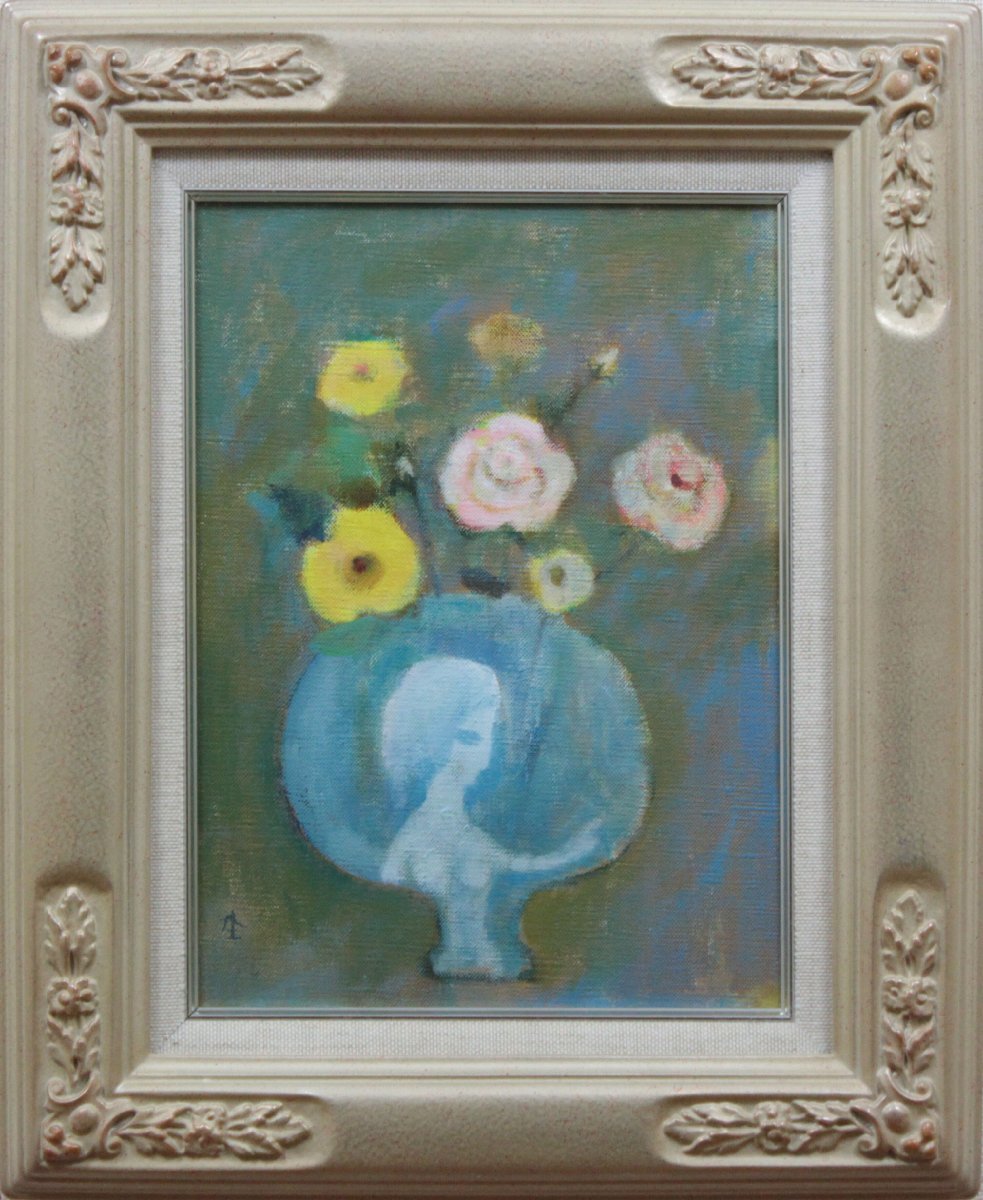 Painting Flowers by Takeo Mokuda, oil painting, framed, Painting, Oil painting, Still life