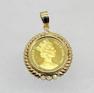 * used beautiful goods *18 gold frame diamond 0.07ct 5 minute. 1 ounce original gold coin pendant 
