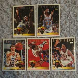 TOPPS ☆ LEADERS 5枚セット ☆ NBA SHAQUILLE O’NEAL , PATRICK EWING , JOHN STOCKTON , HAKEEM OLAJUWON , SCOTTIE PIPPEN 1994-1995