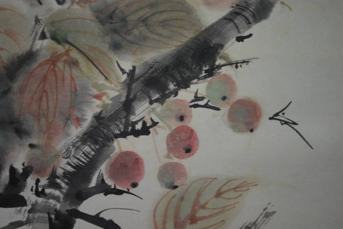 Authentic/Author unknown/Cherry/Cherry fruit//Hanging scroll ☆Treasure ship☆W-90 J, Painting, Japanese painting, Flowers and Birds, Wildlife