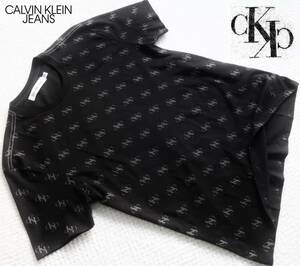 新品★カルバン クライン★シックな モノグラム ブラック Tシャツ★総柄 グレー 全面ロゴプリント 黒 XL★CALVIN KLEIN☆418