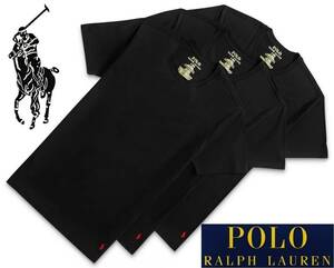 新品★ラルフローレン★ブラック Tシャツ 3枚 セット★クルーネック レッド ポニー刺繍★コットン 100% 黒 L★POLO☆565