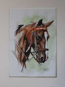 Art hand Auction رسم بالألوان المائية لحصان مشهور, تلوين, ألوان مائية, لوحات حيوانات