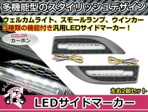 【送料無料】 汎用 12V車用 LEDサイドマーカー カーボンプリント ウインカー ウェルカムランプ 左右セット ハニカムメッシュ風加工_画像1