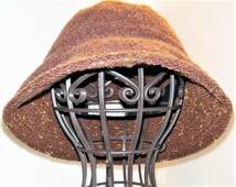 （レディース・帽子）ミラショーン（アルプスカワムラ）M 日本製 こげ茶色 ツィード ラム/ナイロン/ポリエステル混紡 同生地花飾り_画像5