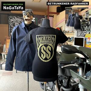 BETRUNKENER RADFAHRER ベェトォンナ ラドファ エンブレム Tシャツ Lサイズ ブラック レディース BIKER モーターサイクル 