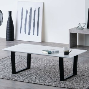 センターテーブル ローテーブル リビングテーブル　簡易組立　大理石調　110×54cm 長方形 マーブル模様　ホワイト　白　簡単組立