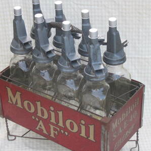 アメリカン ビンテージ! 完品! 19２0年代 モービルオイル8本とラックセット Mobiloil AF Filpruf Bottle with case の画像3