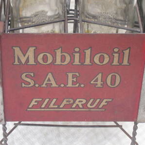 アメリカン ビンテージ! 完品! 19２0年代 モービルオイル8本とラックセット Mobiloil AF Filpruf Bottle with case の画像7