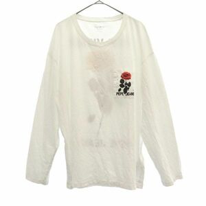 ペペジーンズ プリント 長袖 Tシャツ M ホワイト pepe jeans ローズ 薔薇 メンズ 220921 メール便可