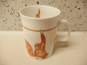 0920510w【Dunoon Ceramics ダヌーン 白磁マグカップ イングランド製】オラウータン絵柄/口径φ6.8×H9.7cm程度/中古品