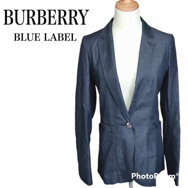 【美品】 バーバリーブルーレーベル デニムシャンブレー テーラードジャケット 薄手 スーツ BURBERRY