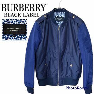BURBERRY BLACK LABEL ブルゾン 中綿ジャケット 切替 ブルー MA1 ナイロン マルチカラー バーバリーブラックレーベル
