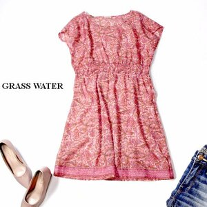 ☆☆ 美品 GRASS WATER ☆☆ 可愛いウエストギャザー 柔らかワンピース 38号 M 春 夏 22A09