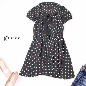 ☆☆ 美品 (株)ワールド grove グローブ ☆☆ 可愛いドット柄 さらっと柔らか ワンピース M 春 夏 22A09