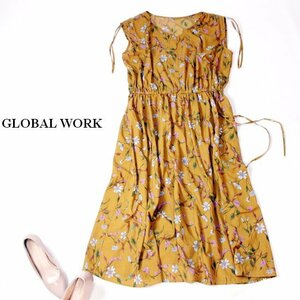 ☆☆ 美品 GLOBAL WORK グローバルワーク ☆☆ ゆったり可愛い ドロストスリーブ ミモレ丈 ワンピース F 春 夏 22A09