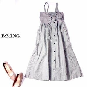 ☆☆ 美品 B:MING by BEAMS ビームス ☆☆ 大人可愛い バックギャザー 胸リボン ワンピース M 春 夏 22C09