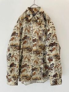 【美品】　90s　ALTRO　アニマル柄　サバンナ　長袖シャツ　メンズ　Mサイズ　レトロ　ヴィンテージ　古着