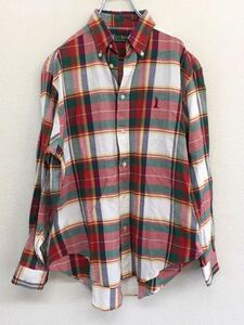 [ superior article ] EAST BOY East Boy tartan check long sleeve shirt men's M size embroidery Logo retro old clothes 