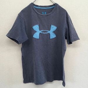 UNDER ARMOUR　アンダーアーマー　刺繍ビッグロゴ　半袖Tシャツ　メンズ　SMサイズ　ブルー×グレー　CHARGED COTTON