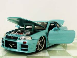 ワイルドスピード■JADA TOYS 1/24 NISSAN SKYLINE GT-R R-34 LIGHT BLUE■日産 スカイライン 84